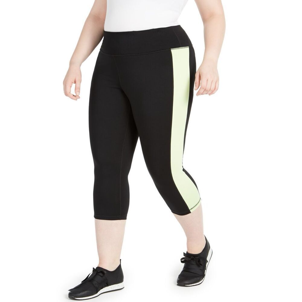 ID Ideology Women S Colorblocked‎ Capri Leggings Black Size 2X